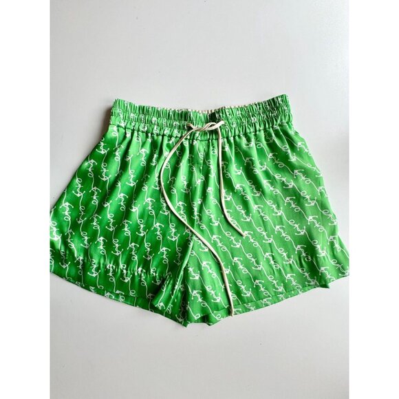 NWOT SANDRO Voillier Green Anchor Print Satin Pajama Playsuit Set, Size 3/42 - Picture 9 of 16